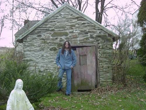 Perry decked out in his denim leisure suit in the Polar Bear Lair yard