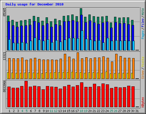 Daily usage for December 2010