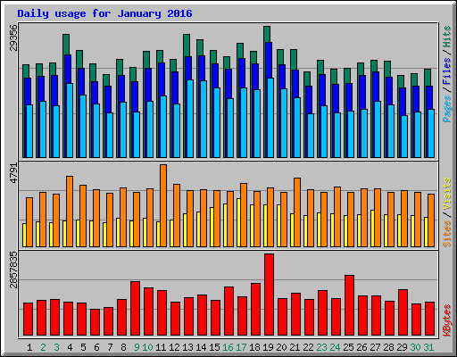 Daily usage for January 2016